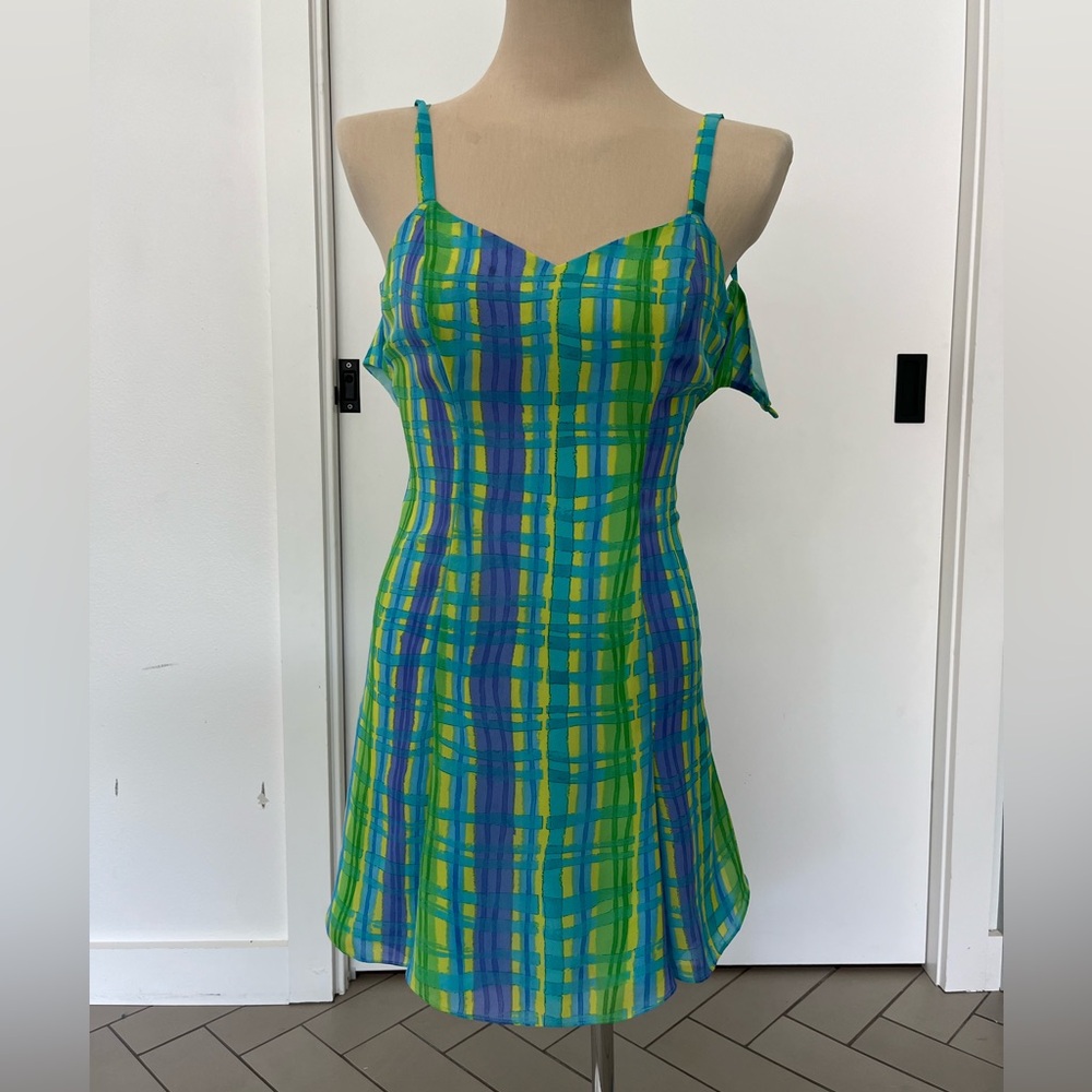 Cynthia Rowley Green and Blue Plaid Mini Dress